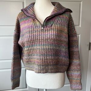 Cozy Knit Pullover Sweater Half Zip Striped Pastel Multicolor Oversized‎
